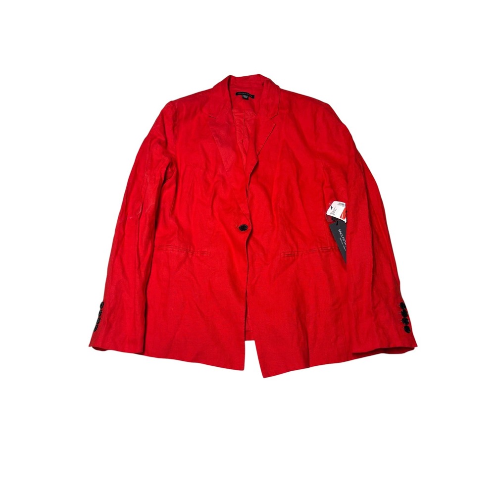 NWT Saks Fifth Avenue Red 100% Linen Blazer Jacket Bright Rub Womens XL